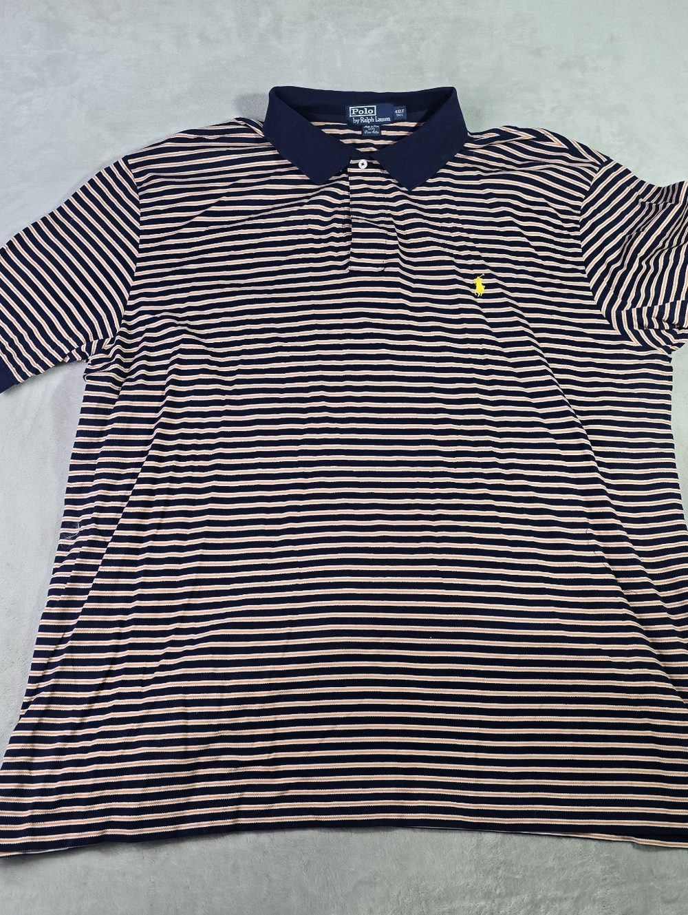 VTG Polo Ralph Lauren Shirt Mens 4XLT Striped Orange Blue Flesh Pony Pima Cotton